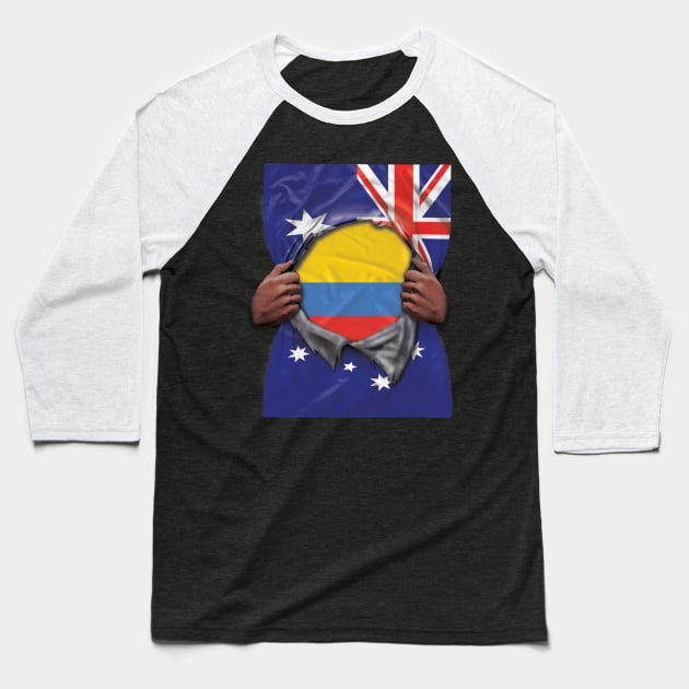 Colombia Flag Australian Flag Ripped - Gift for Colombian From Colombia Baseball T-Shirt by Country Flags